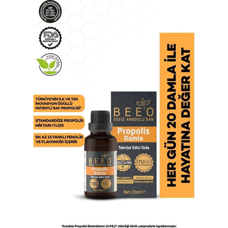 BEE'O Propolis Drops 60 ml Natural and Additive-Free Dietary Supplement - MALLTURK
