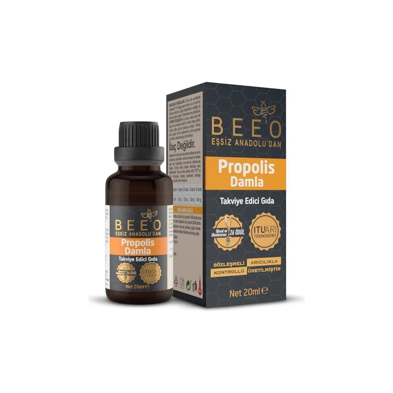 BEE'O Propolis Drops 60 ml Natural and Additive-Free Dietary Supplement - MALLTURK