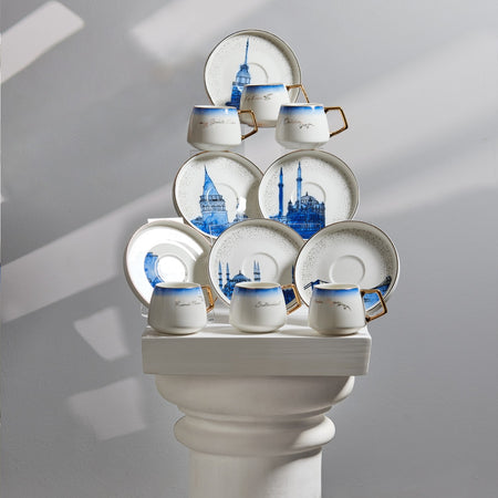 Karaca x IST Collection Istanbul Porcelain Turkish Coffee Cup Set for 6, 100 ml - MALLTURK