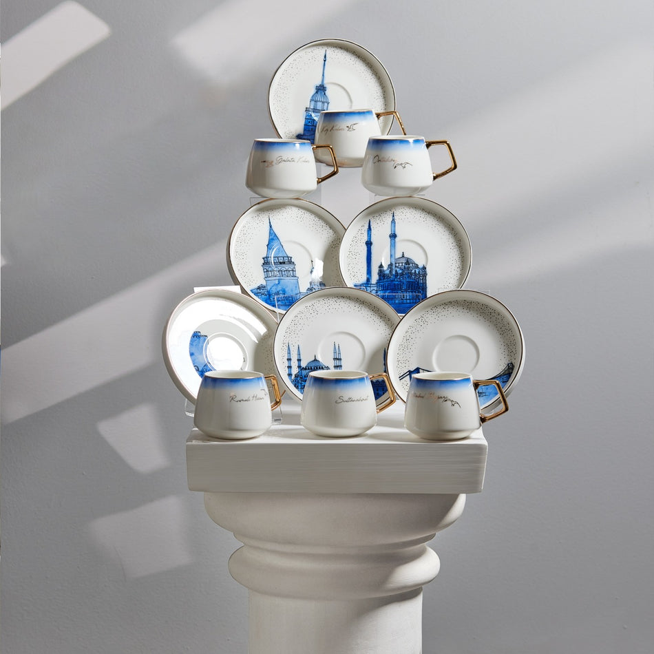 Karaca x IST Collection Istanbul Porcelain Turkish Coffee Cup Set for 6, 100 ml - MALLTURK