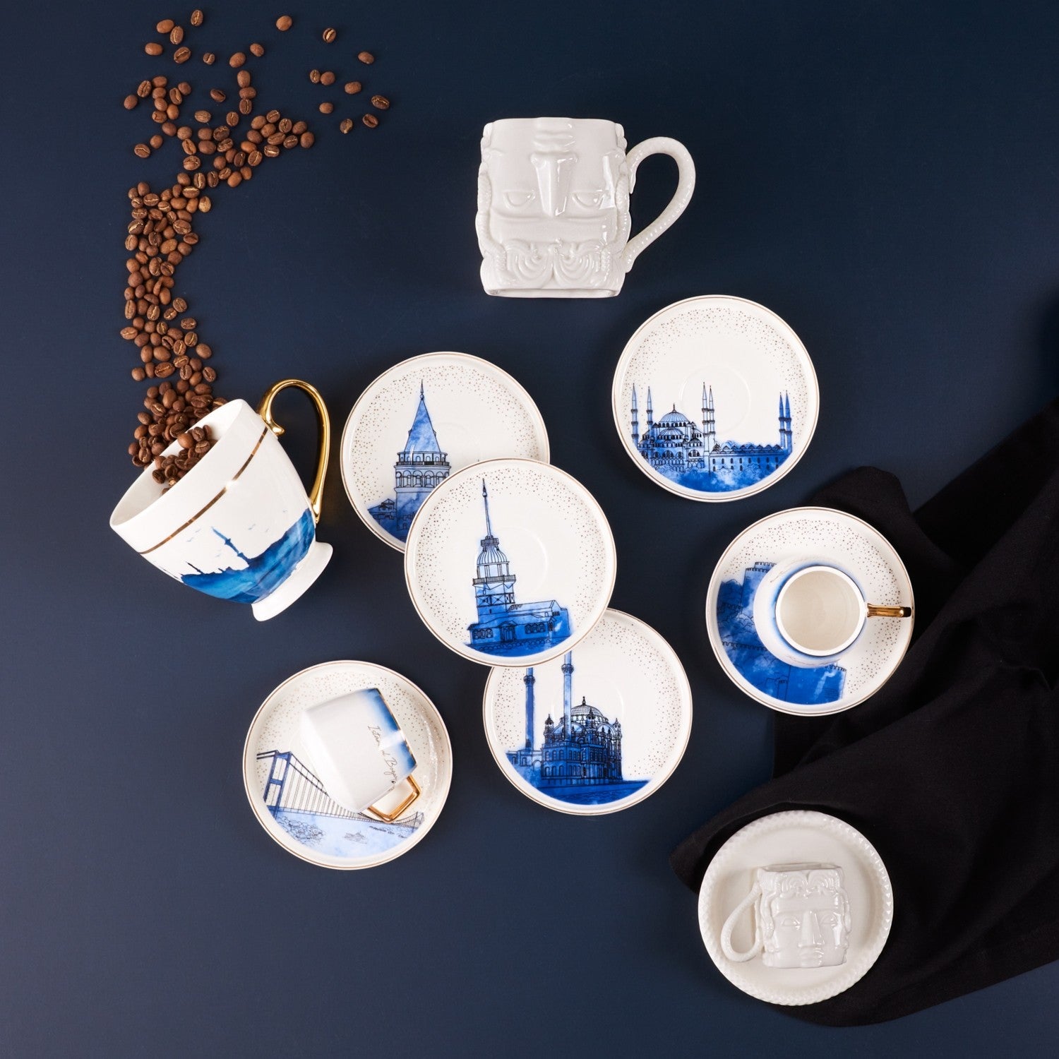 Karaca x IST Collection Istanbul Porcelain Turkish Coffee Cup Set for 6, 100 ml - MALLTURK