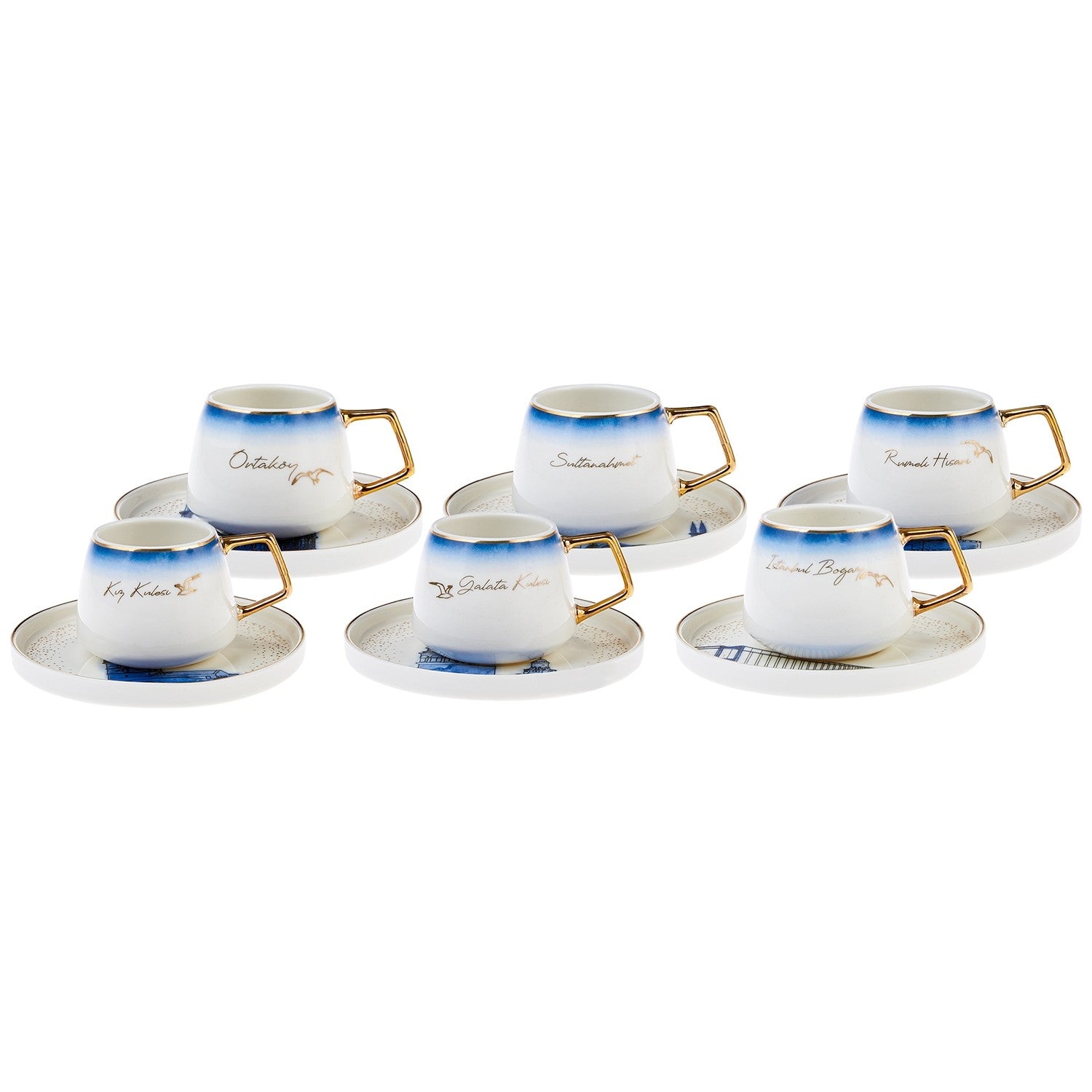 Karaca x IST Collection Istanbul Porcelain Turkish Coffee Cup Set for 6, 100 ml - MALLTURK
