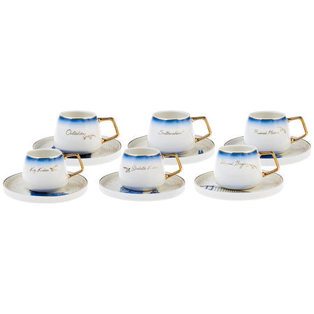 Karaca x IST Collection Istanbul Porcelain Turkish Coffee Cup Set for 6, 100 ml - MALLTURK