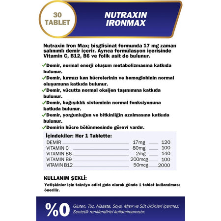 Nutraxin Iron Max 17 mg 30 Tablet - MALLTURK