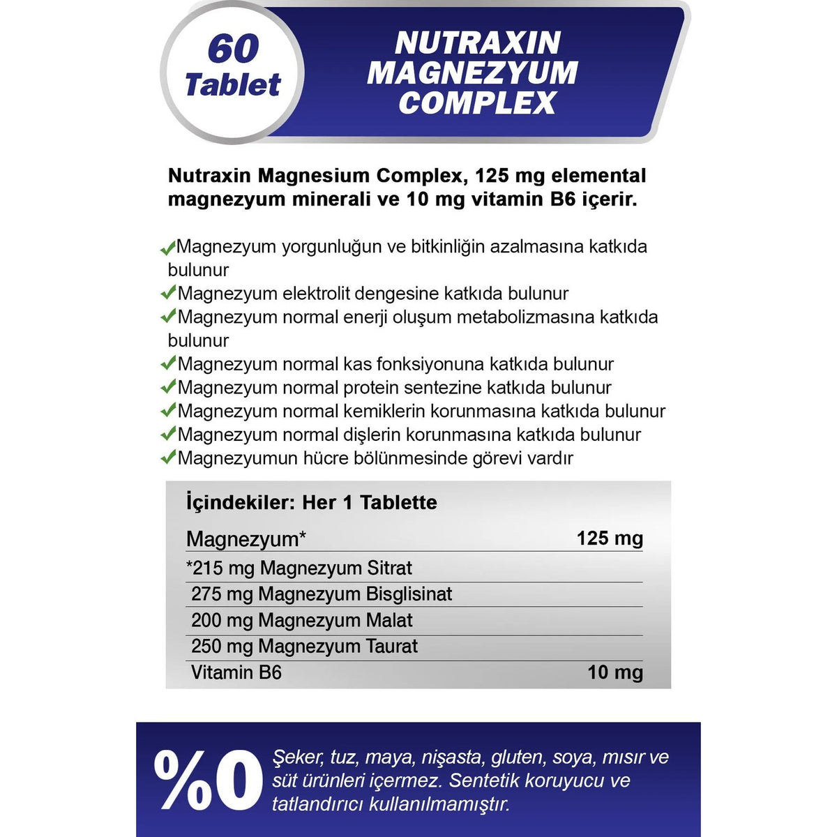 Nutraxin Magnesium Complex+ Vitamin B6 60 Tablet - MALLTURK