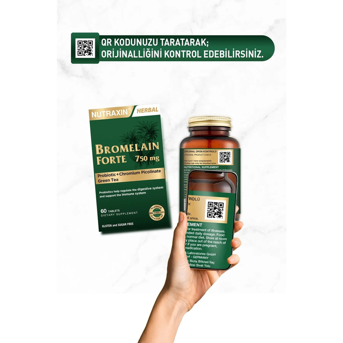Nutraxin Bromelain Forte 750 mg 60 Tablet Krom Yesilcay Probiyotik - MALLTURK