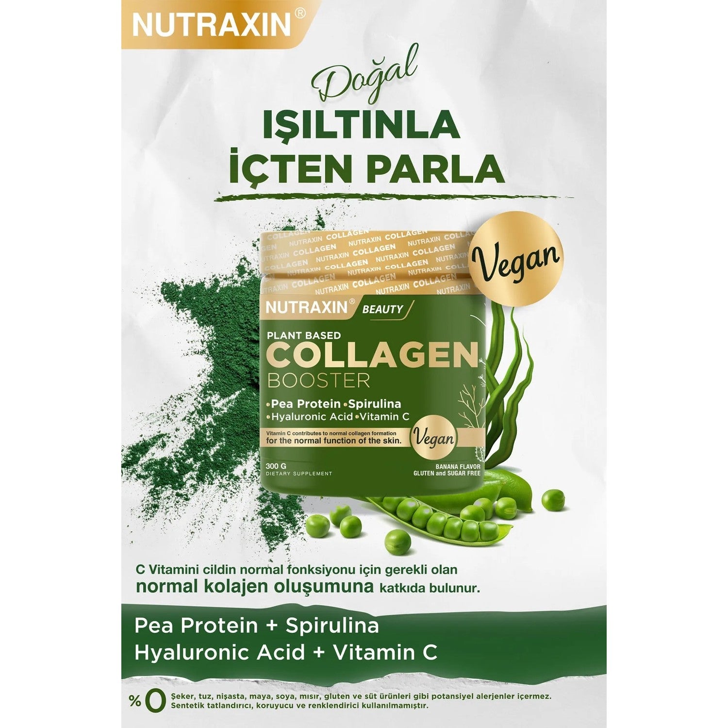 Nutraxin Vegan Collagen Booster 300 g Turkey Origin Powder with Skin Health Support - MALLTURK