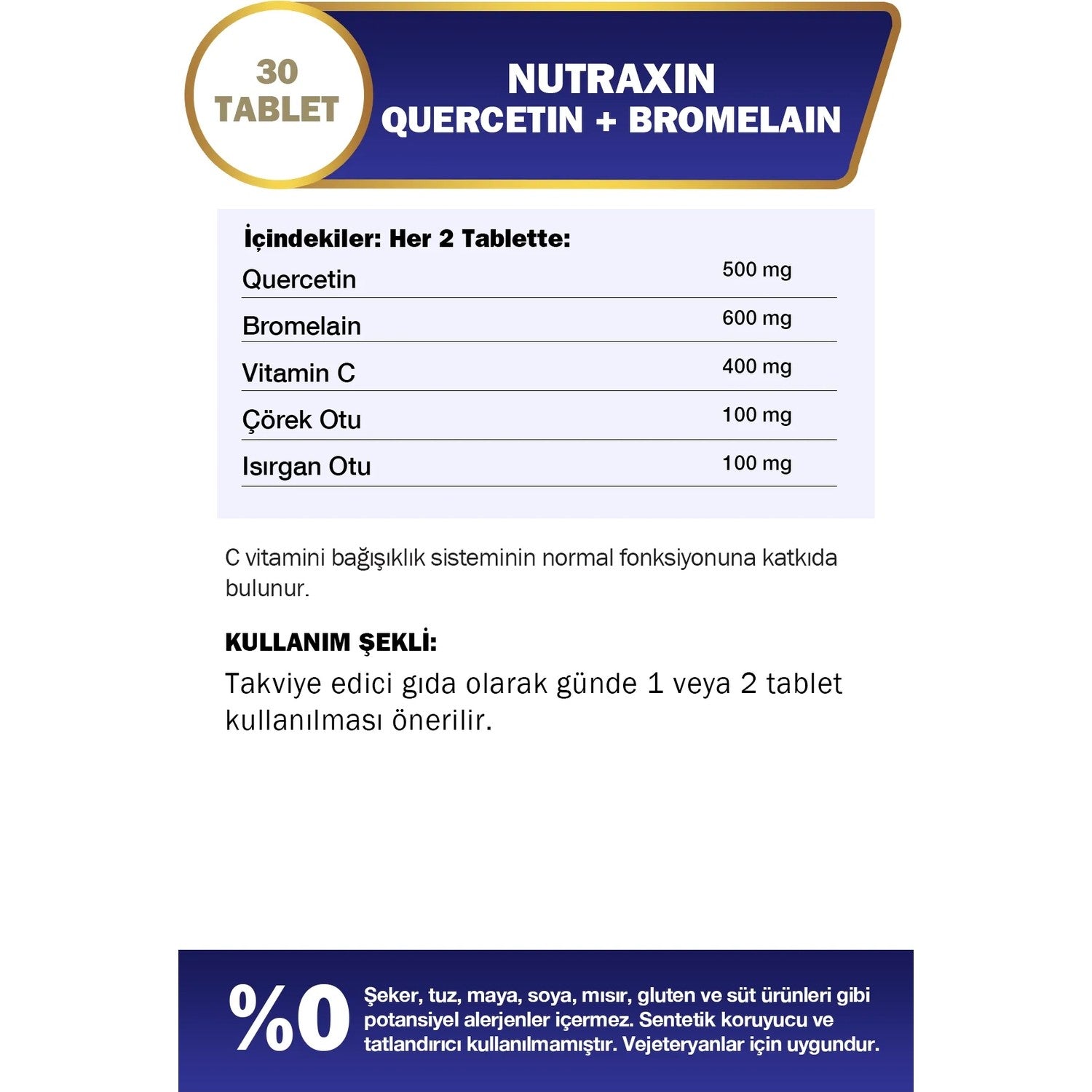 Nutraxin Quercetin + Bromelain 30 Tablet - MALLTURK