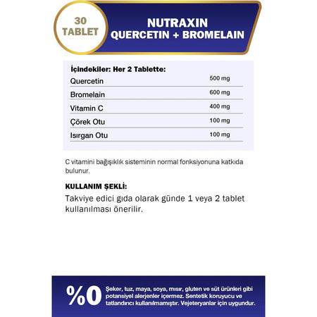 Nutraxin Quercetin + Bromelain 30 Tablet - MALLTURK