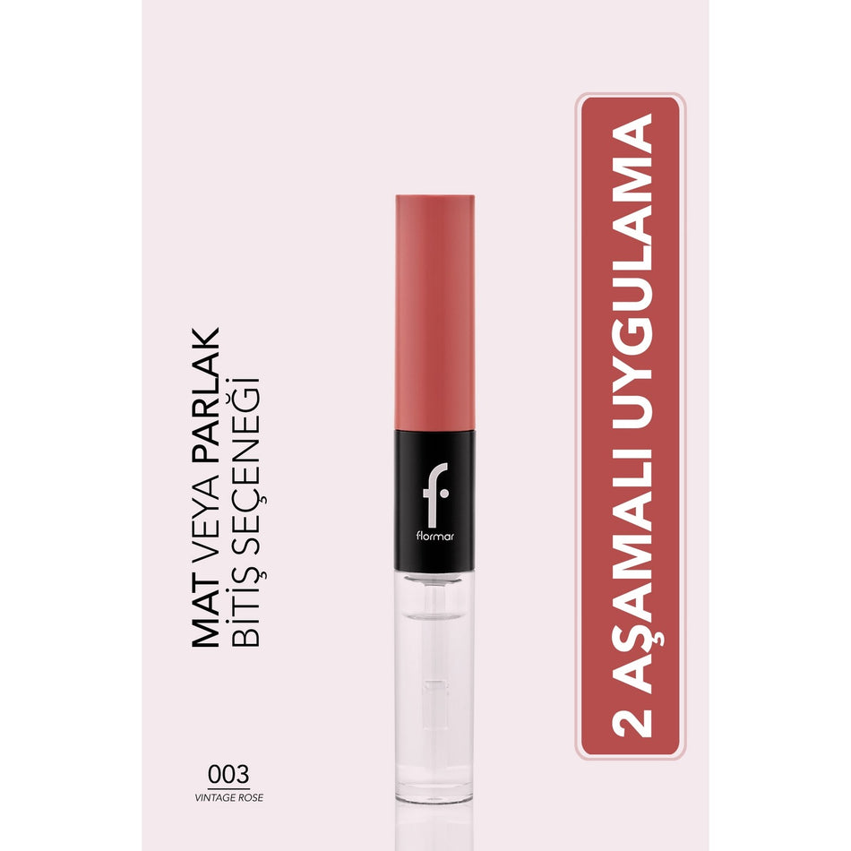 Flormar Duoglam High Pigment Creamy Liquid Lipstick & Ultra Long-Lasting Lip Gloss - 003 Vintage Rose
