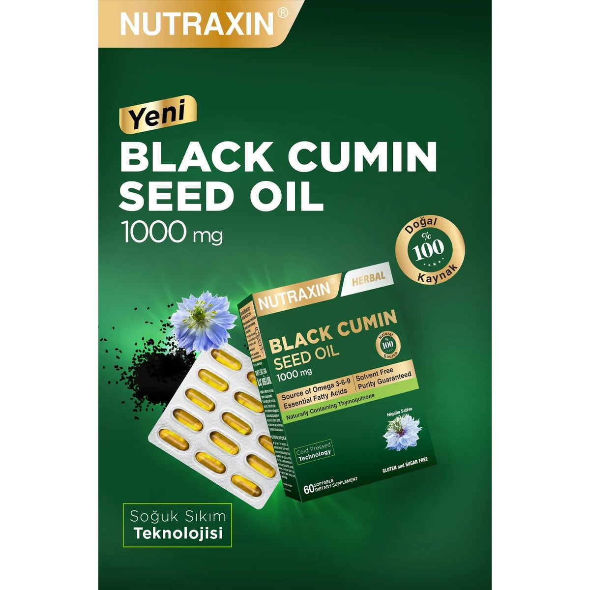 Nutraxin Black Cumin Seed Oil, Black Seed Oil 60 Softgel - Dogal Soguk Pres Supplement Edici - MALLTURK