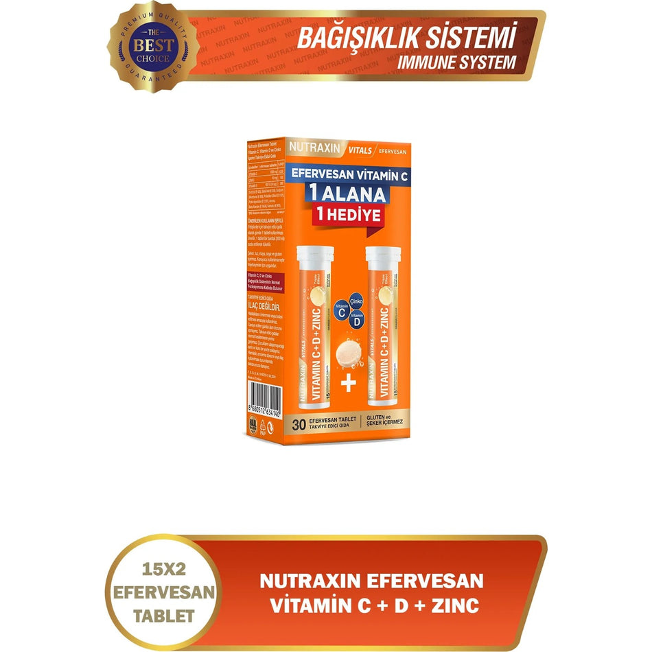 Nutraxin Vitamin C D Zinc 15 Efervesan Tablet - Ikili Kofre - MALLTURK