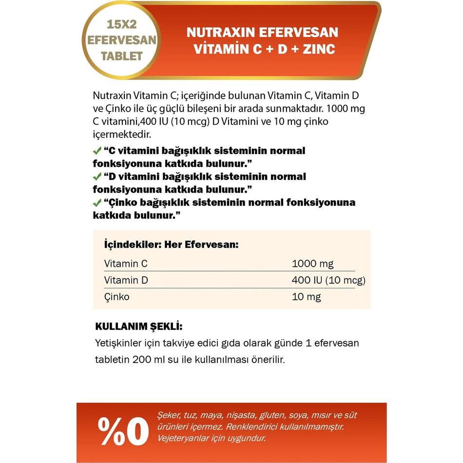 Nutraxin Vitamin C D Zinc 15 Efervesan Tablet - Ikili Kofre - MALLTURK