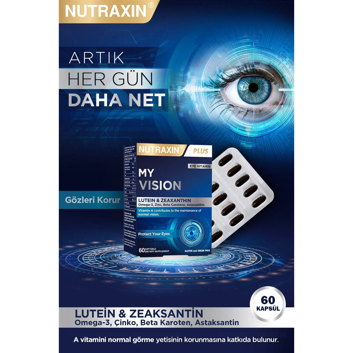 Nutraxin My Vision Goz Vitamin 60 Capsule Lutein and Zeaksantin with Turkey Origin Supplement - MALLTURK