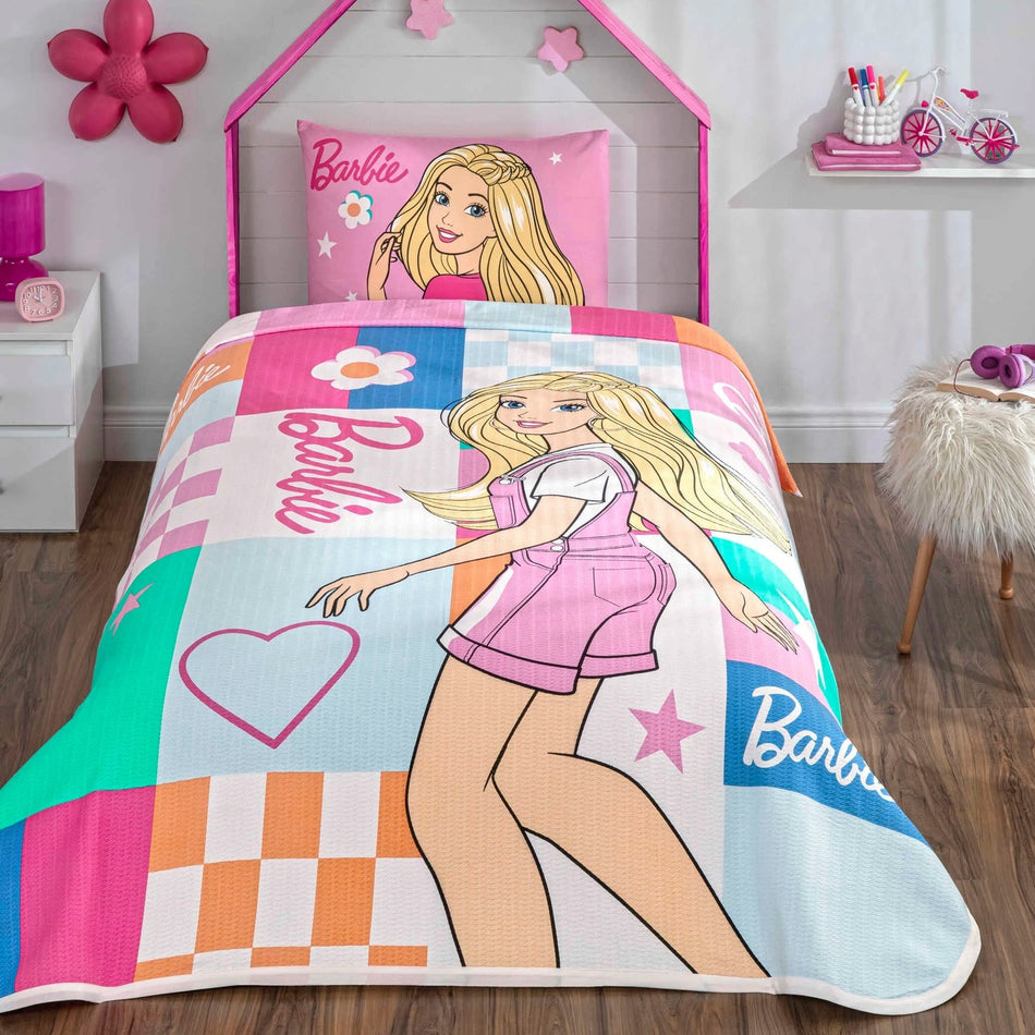 Tac Licensed barbie colourful Cotton Single Pique Bedding Set - MALLTURK