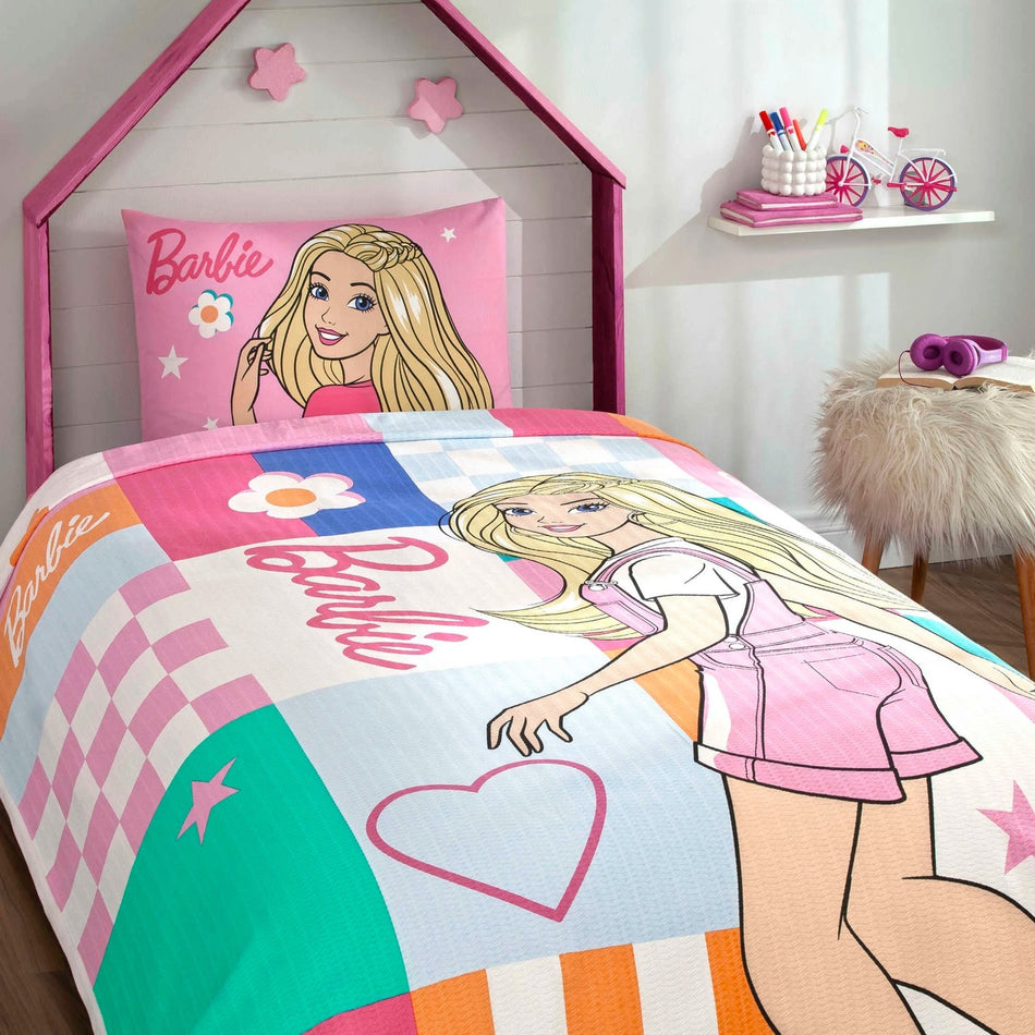 Tac Licensed barbie colourful Cotton Single Pique Bedding Set - MALLTURK