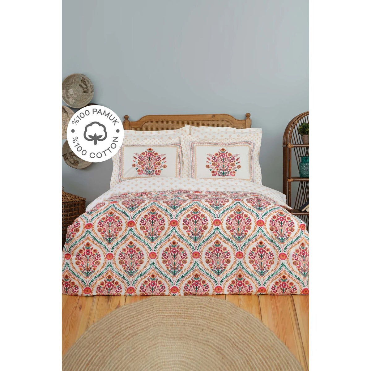 Karaca Home Carmenta Kiremit %100 Cotton Double Duvet Cover Set - MALLTURK