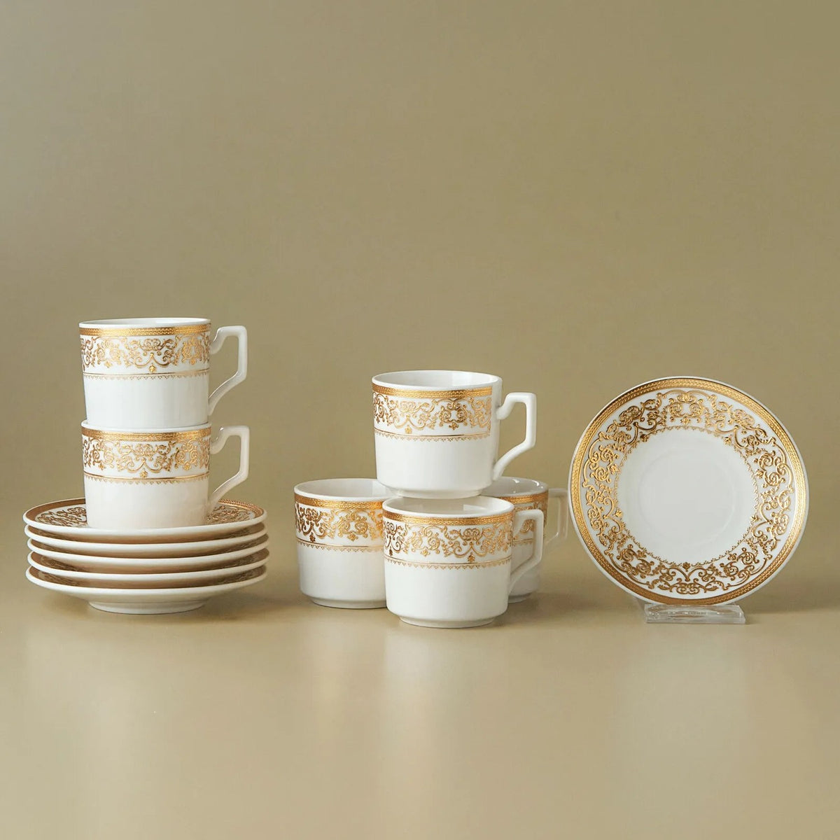 Karaca Nur Porcelain Turkish Coffee Cup Set for 6, 100 ml - MALLTURK