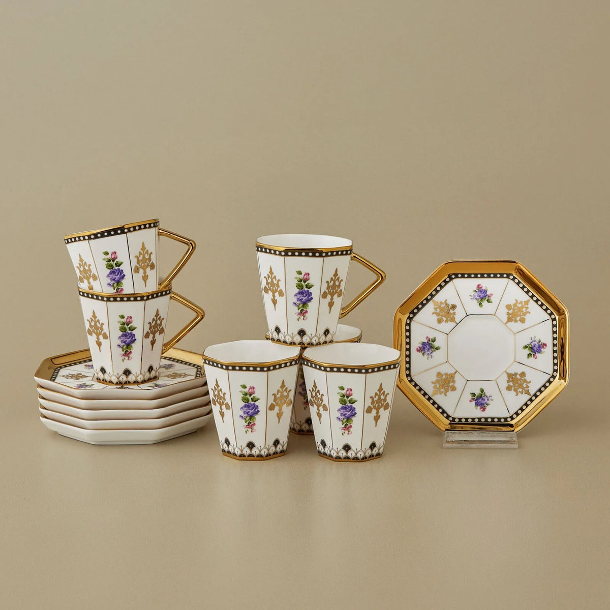Karaca Alia Turkish Coffee Cup Set for 6, 100 ml - MALLTURK