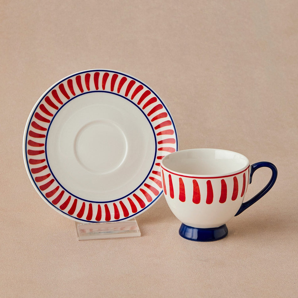 Karaca Deep Red Striped Turkish Coffee Cup Set 90 ml - MALLTURK