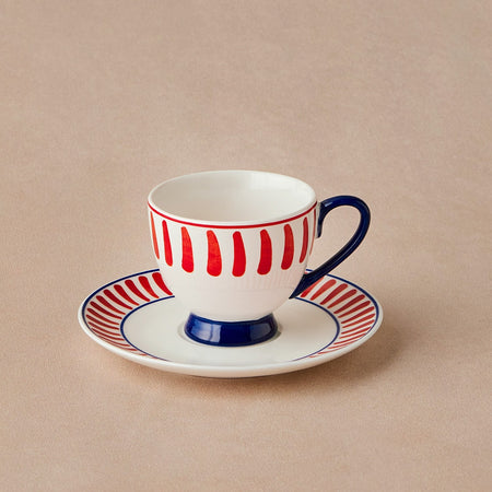 Karaca Deep Red Striped Turkish Coffee Cup Set 90 ml - MALLTURK