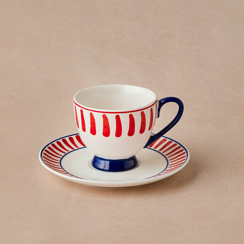 Karaca Deep Red Striped Turkish Coffee Cup Set 90 ml - MALLTURK