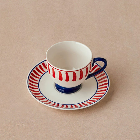Karaca Deep Red Striped Turkish Coffee Cup Set 90 ml - MALLTURK