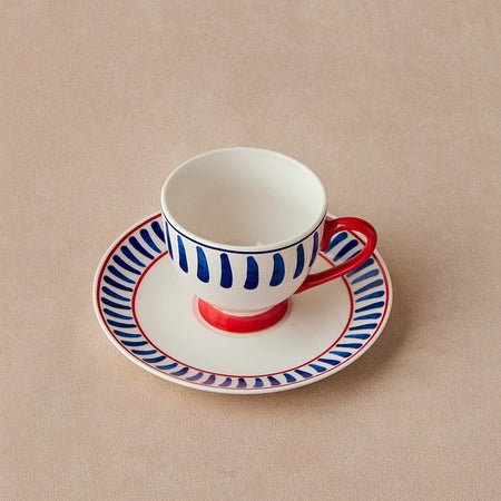 Karaca Deep Blue Striped Turkish Coffee Cup Set 90 ml - MALLTURK