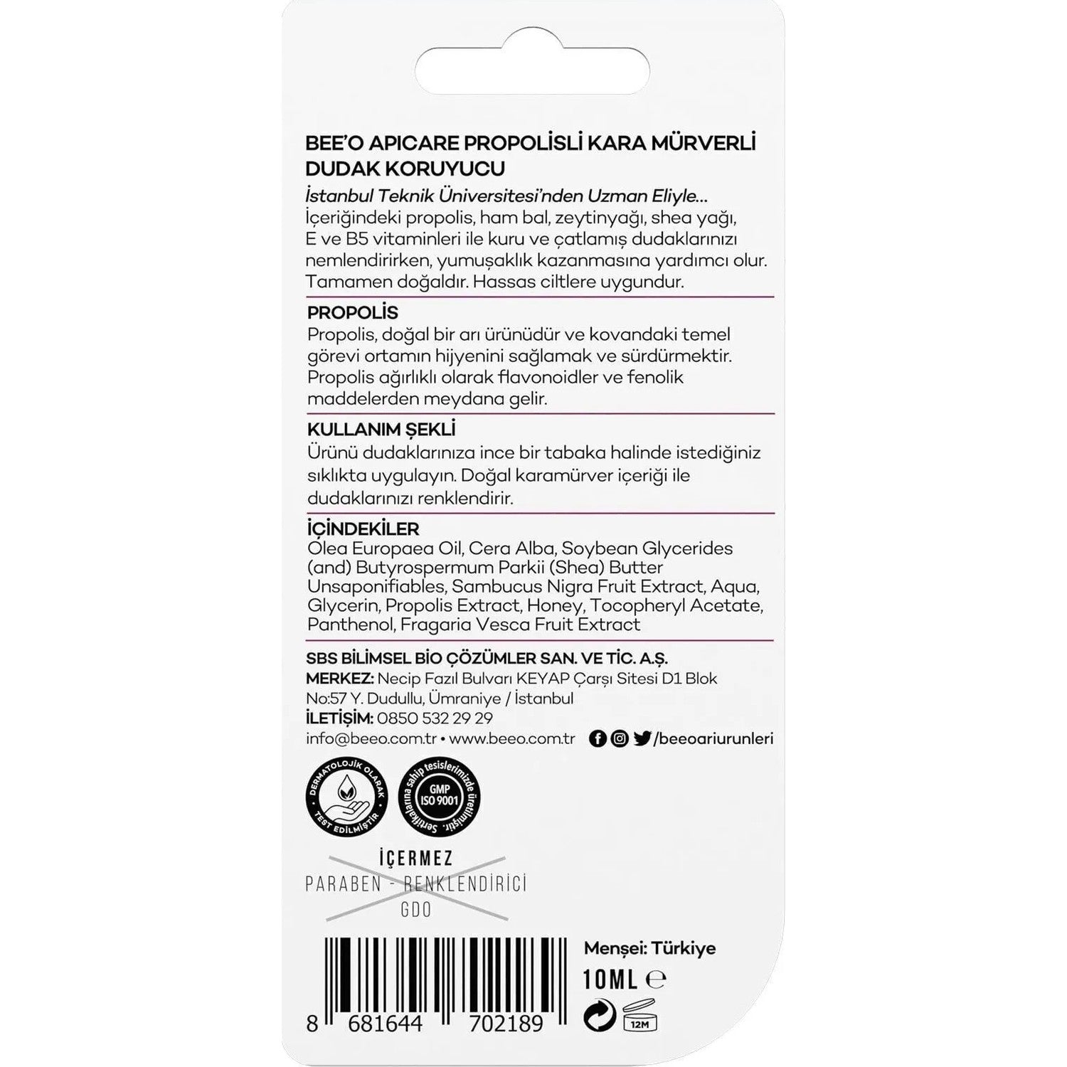 BEE'O Lip Balm Moisturizing Care Black Elderberry 10 ml - MALLTURK