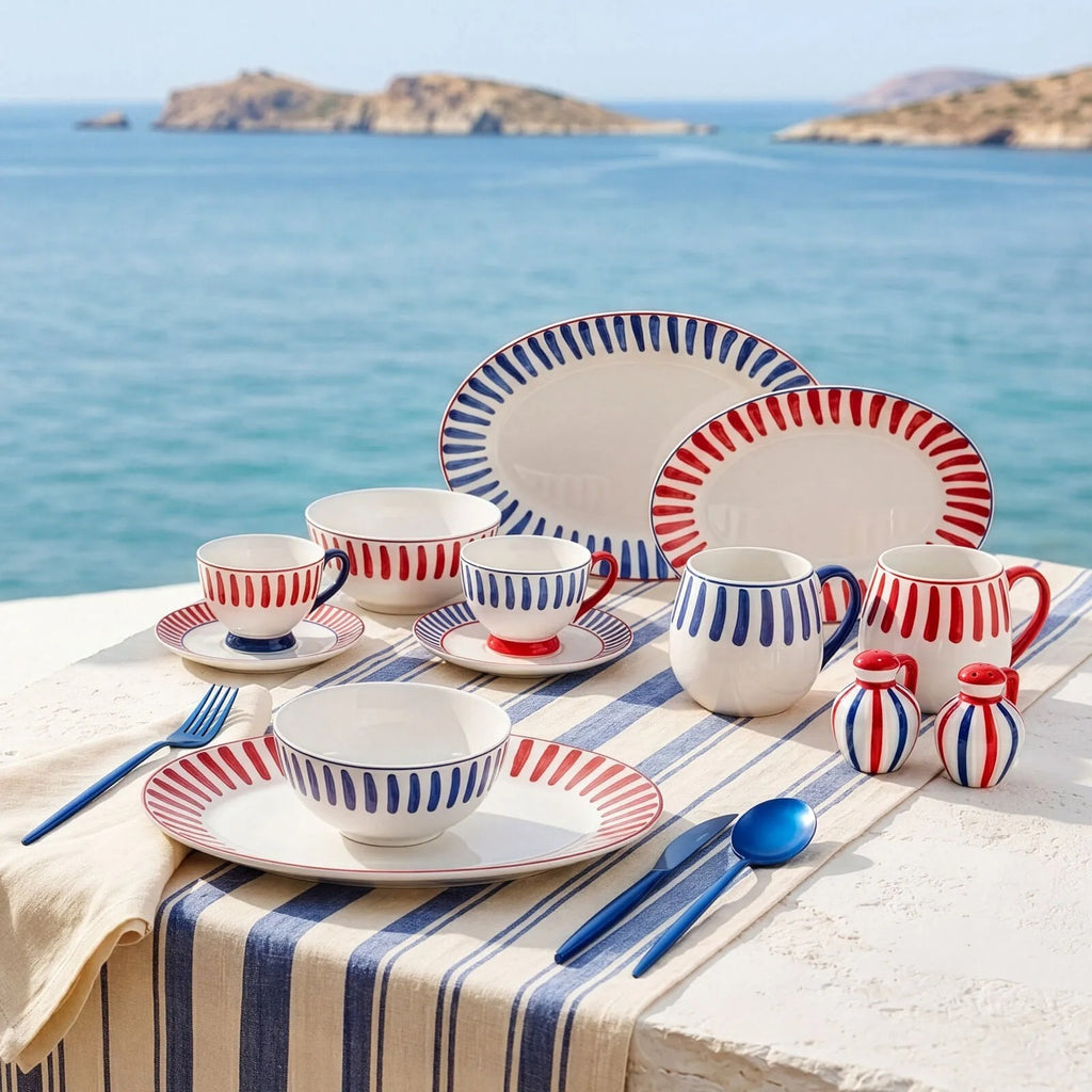 Karaca Deep Blue Striped Turkish Coffee Cup Set 90 ml