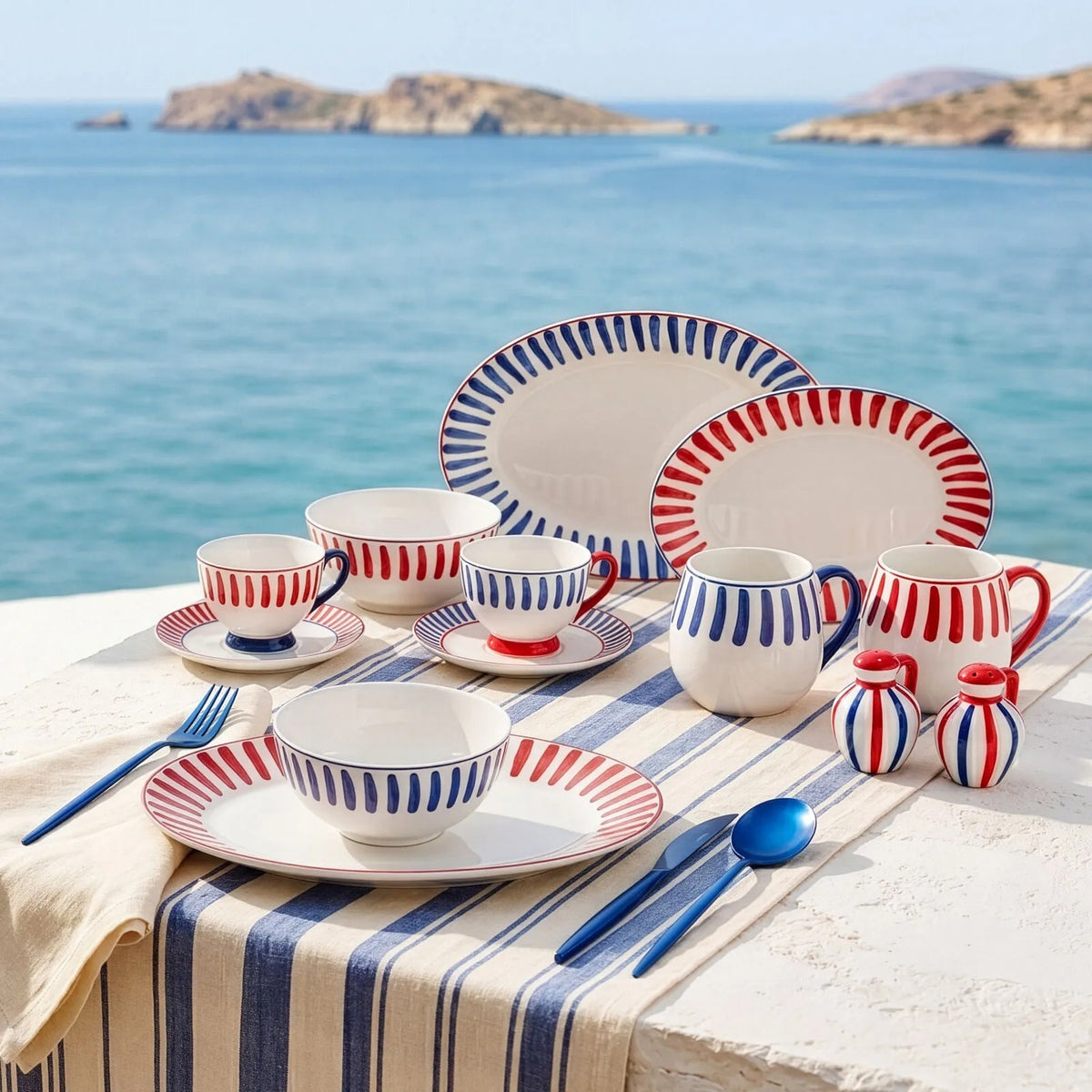 Karaca Deep Blue Striped Turkish Coffee Cup Set 90 ml - MALLTURK