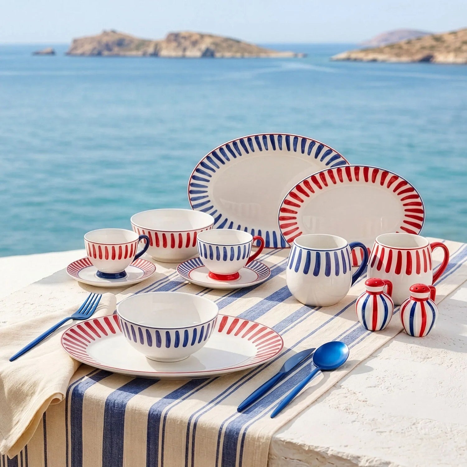 Karaca Deep Blue Striped Turkish Coffee Cup Set 90 ml