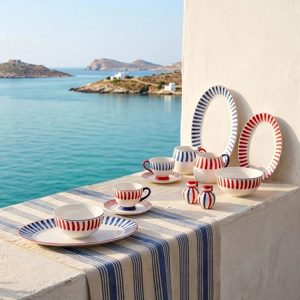 Karaca Deep Blue Striped Turkish Coffee Cup Set 90 ml