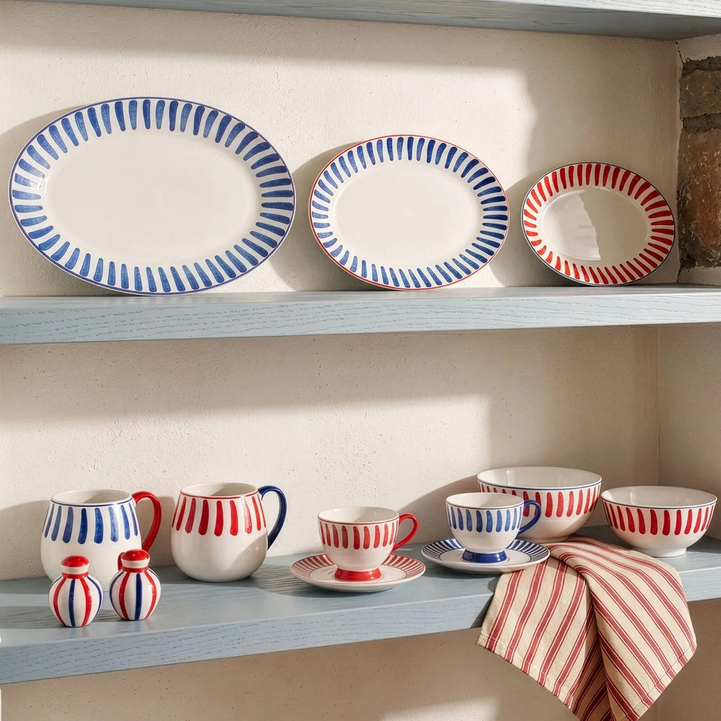 Karaca Deep Blue Striped Turkish Coffee Cup Set 90 ml