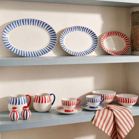 Karaca Deep Blue Striped Turkish Coffee Cup Set 90 ml - MALLTURK