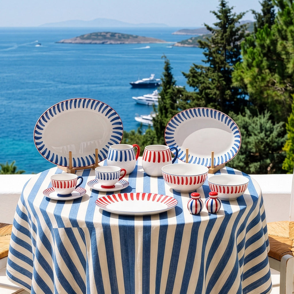 Karaca Deep Blue Striped Turkish Coffee Cup Set 90 ml