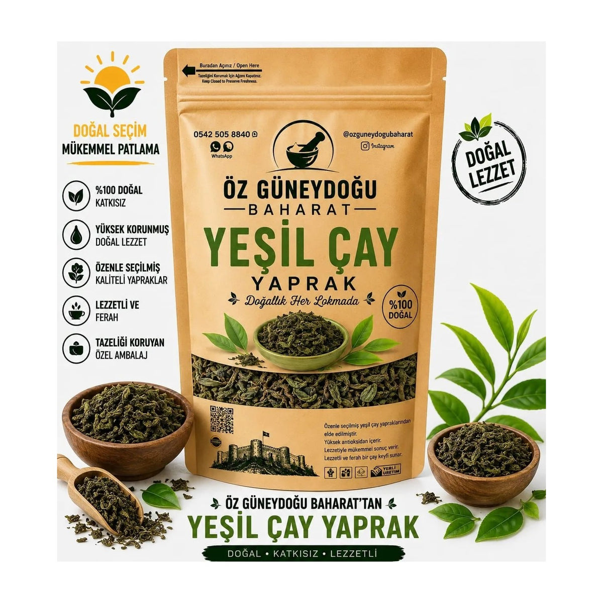 Oz Guneydogu Baharat green tea Yaprak 100 g | %100 natural, Taze and additive-free (Saf Demlik tea) - MALLTURK