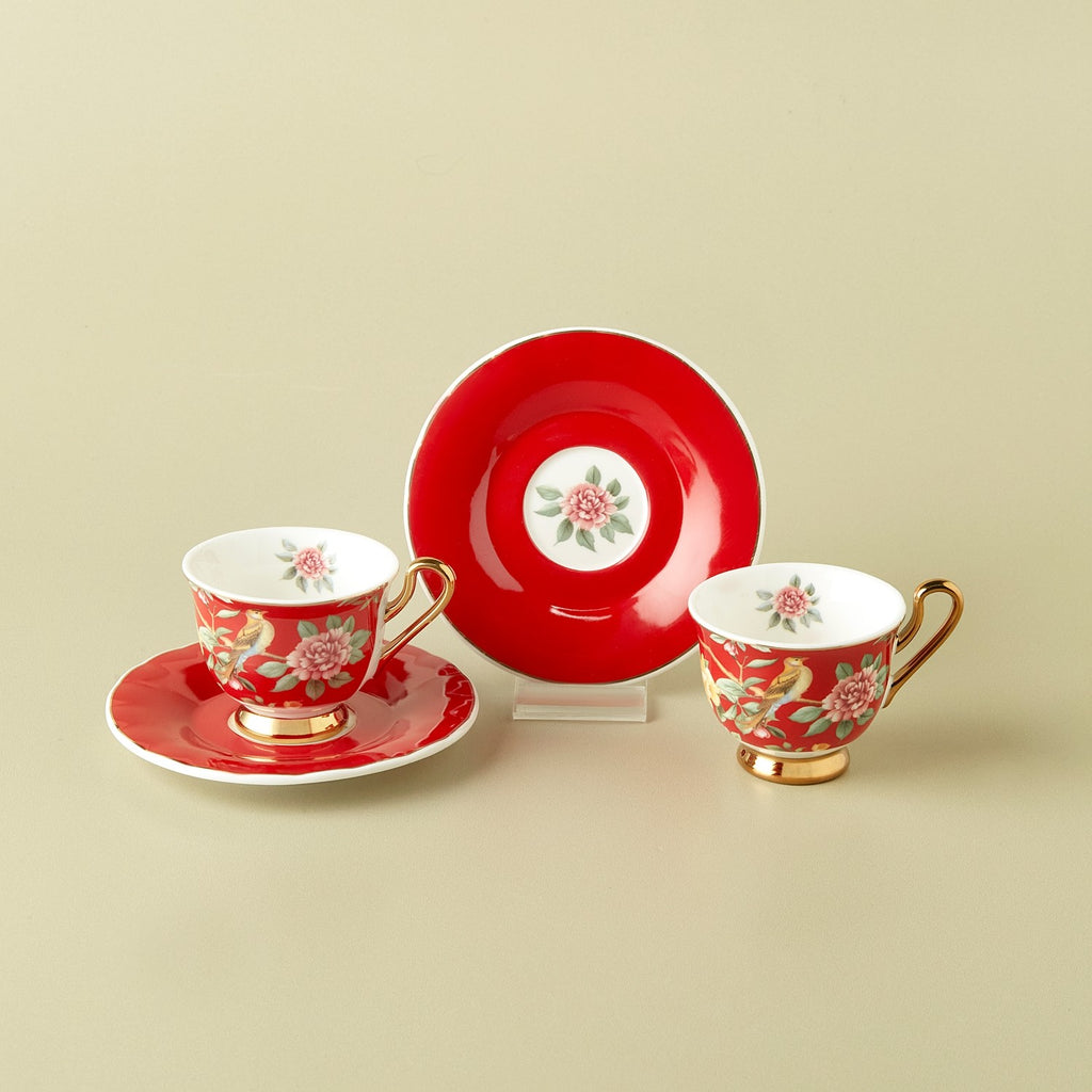 Karaca Red Rose Turkish Coffee Cup Set for 2, 90 ml