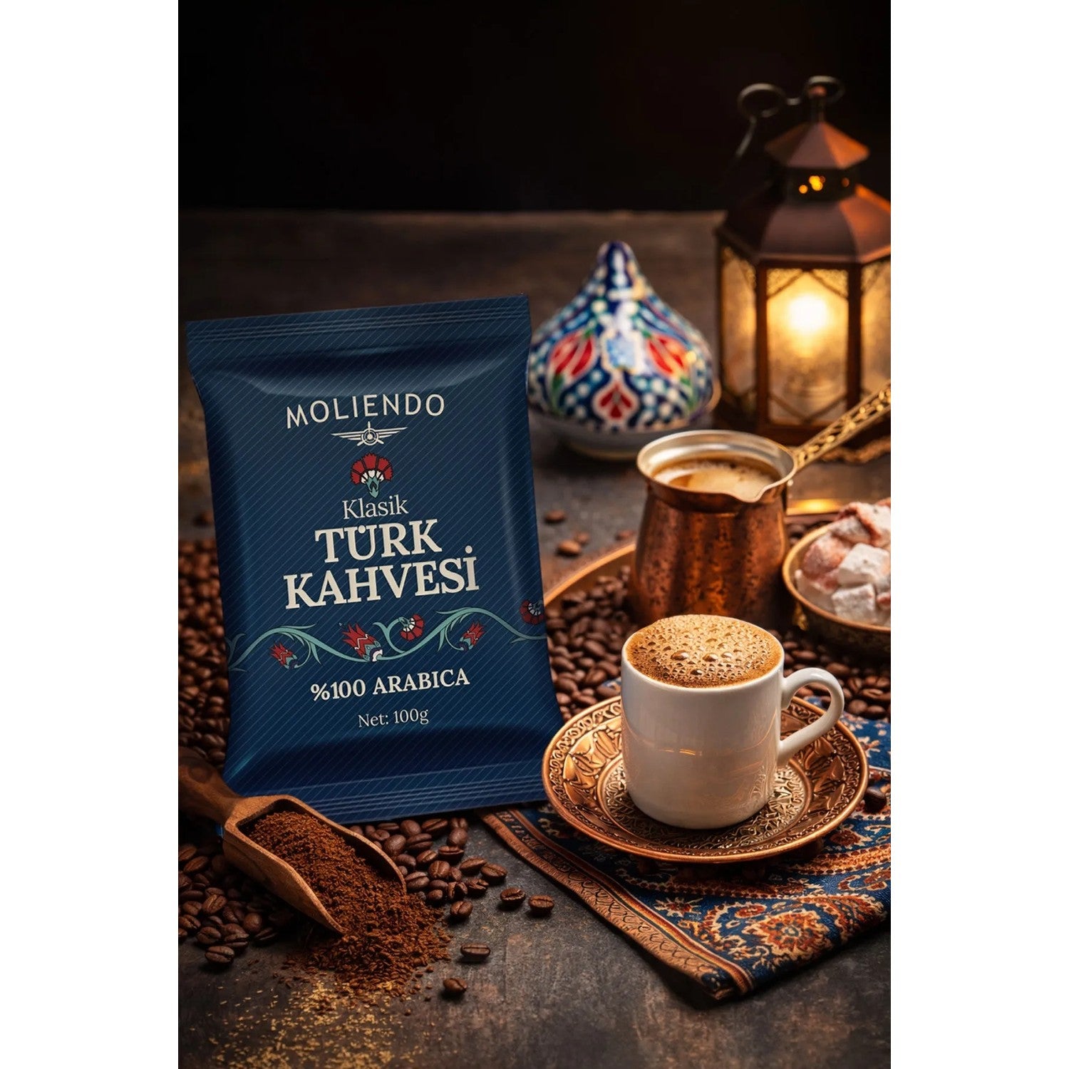 Moliendo Finest Coffee, Moliendo Classic Turkish Coffee 100g, 5-Pack, Brazilian Natural Chocolate and Caramel Flavor. - MALLTURK