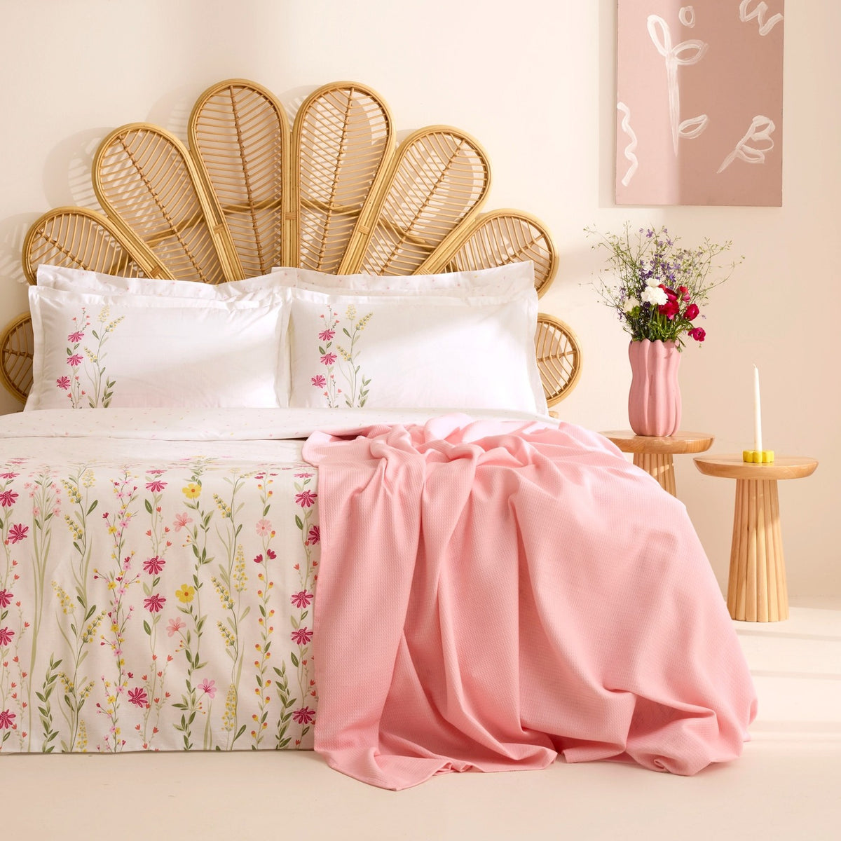 Karaca Home Isolde %100 Cotton Double Duvet Cover and Pique Set Pink - MALLTURK
