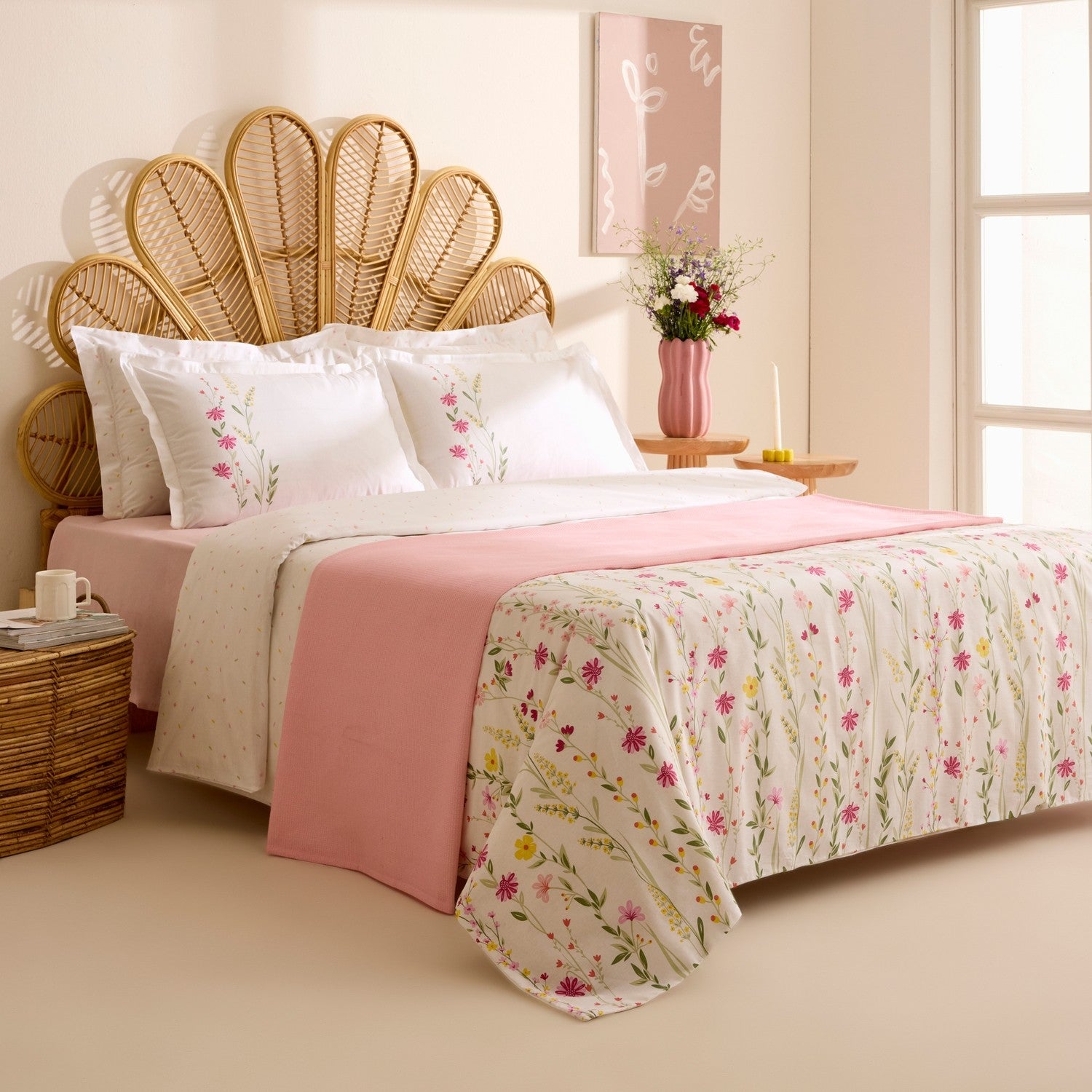 Karaca Home Isolde %100 Cotton Double Duvet Cover and Pique Set Pink - MALLTURK