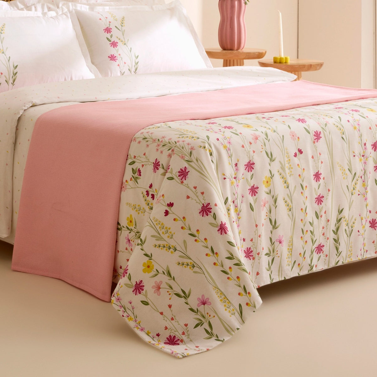 Karaca Home Isolde %100 Cotton Double Duvet Cover and Pique Set Pink - MALLTURK