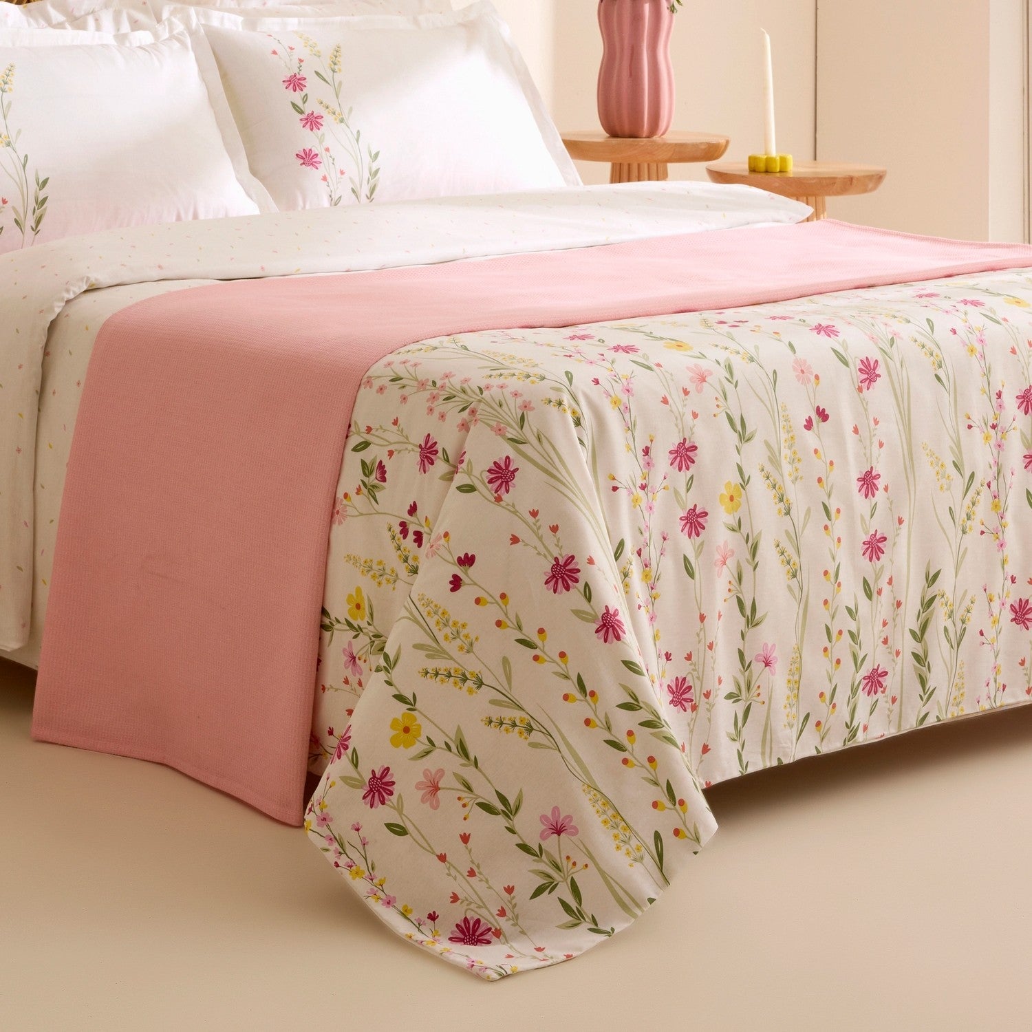 Karaca Home Isolde %100 Cotton Double Duvet Cover and Pique Set Pink - MALLTURK