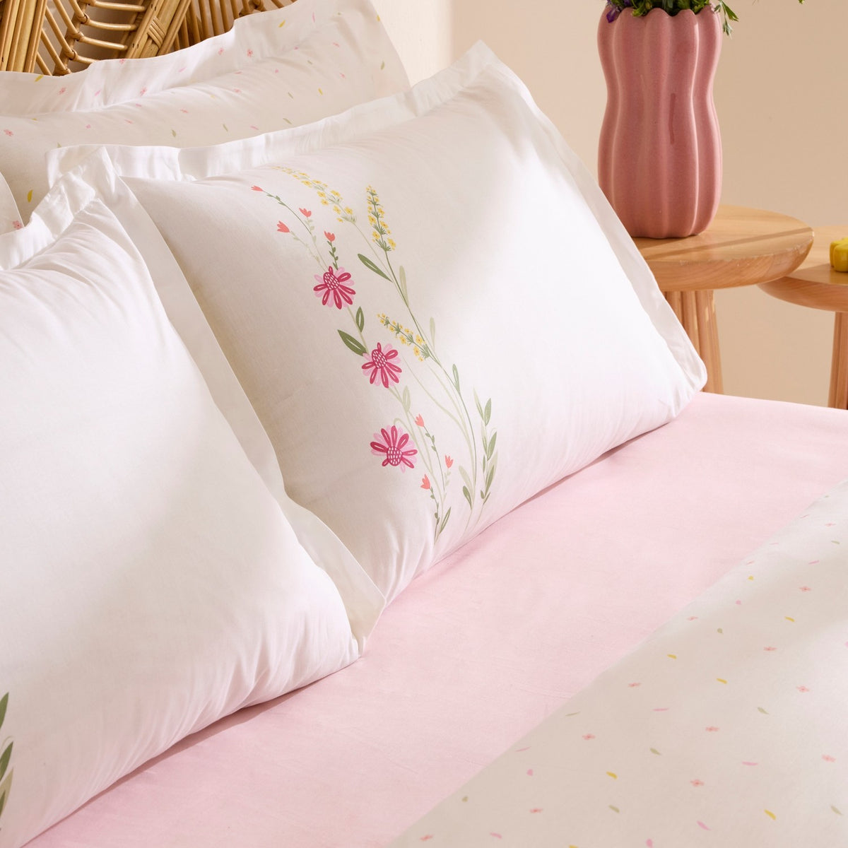 Karaca Home Isolde %100 Cotton Double Duvet Cover and Pique Set Pink - MALLTURK