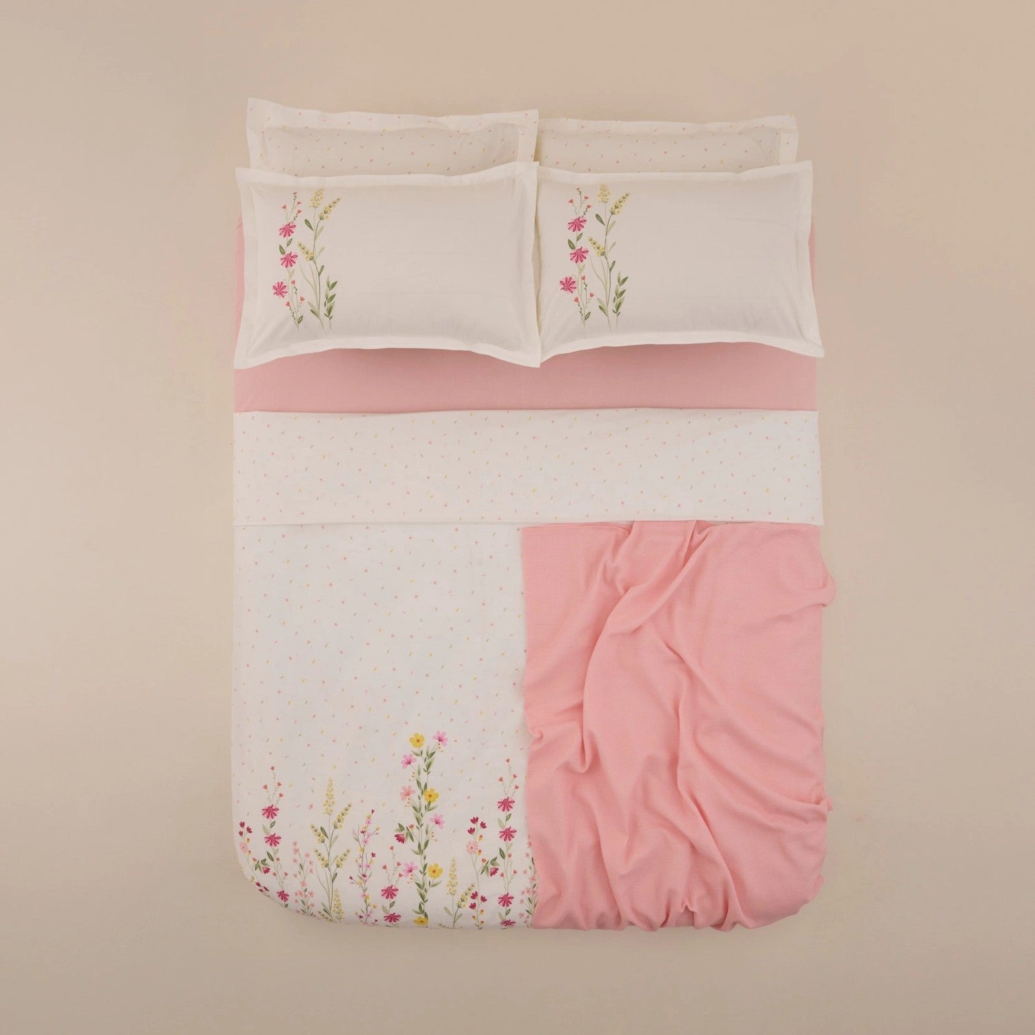 Karaca Home Isolde %100 Cotton Double Duvet Cover and Pique Set Pink - MALLTURK
