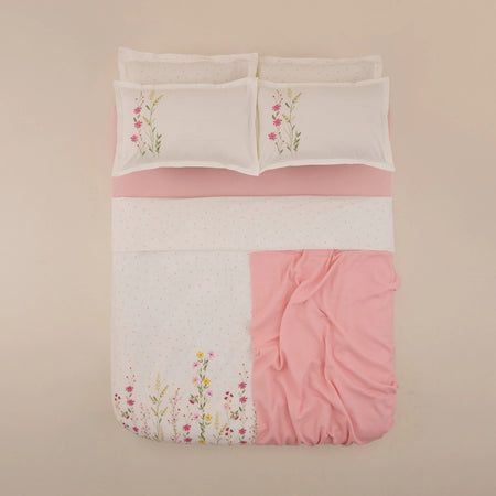 Karaca Home Isolde %100 Cotton Double Duvet Cover and Pique Set Pink - MALLTURK