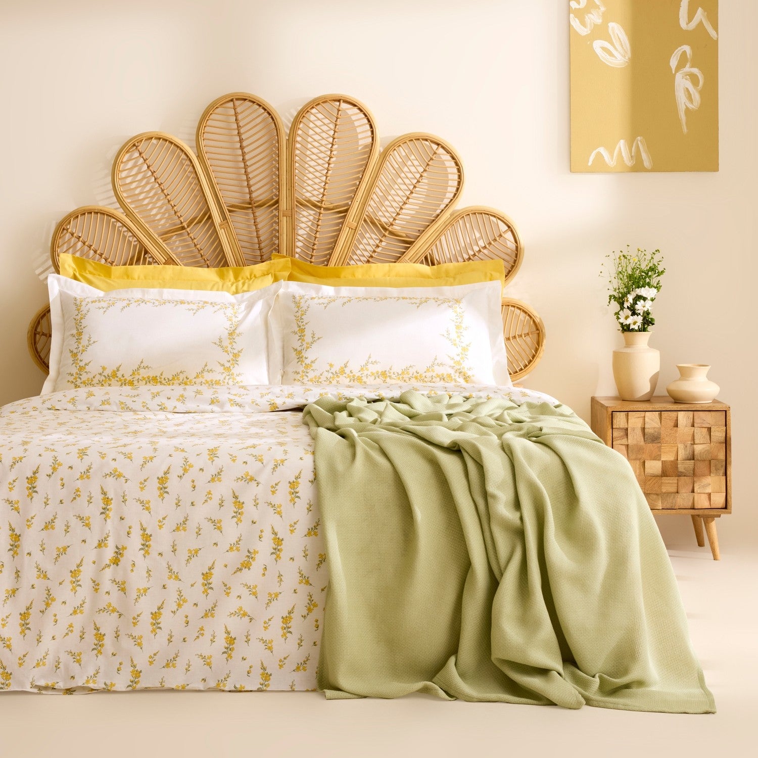 Karaca Home Petalya %100 Cotton Double Duvet Cover and Pique Set Yellow - MALLTURK