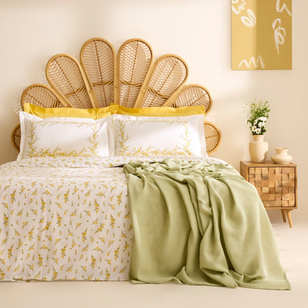 Karaca Home Petalya %100 Cotton Double Duvet Cover and Pique Set Yellow - MALLTURK