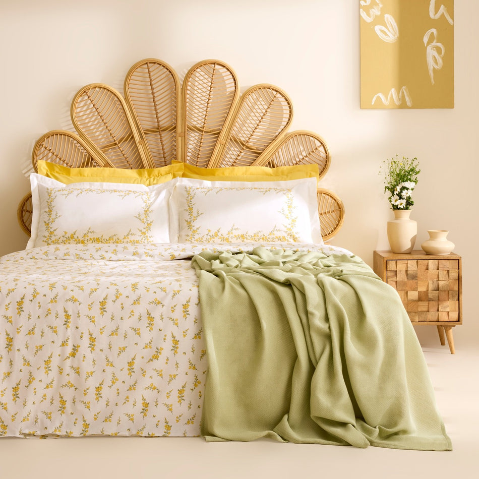 Karaca Home Petalya %100 Cotton Double Duvet Cover and Pique Set Yellow - MALLTURK