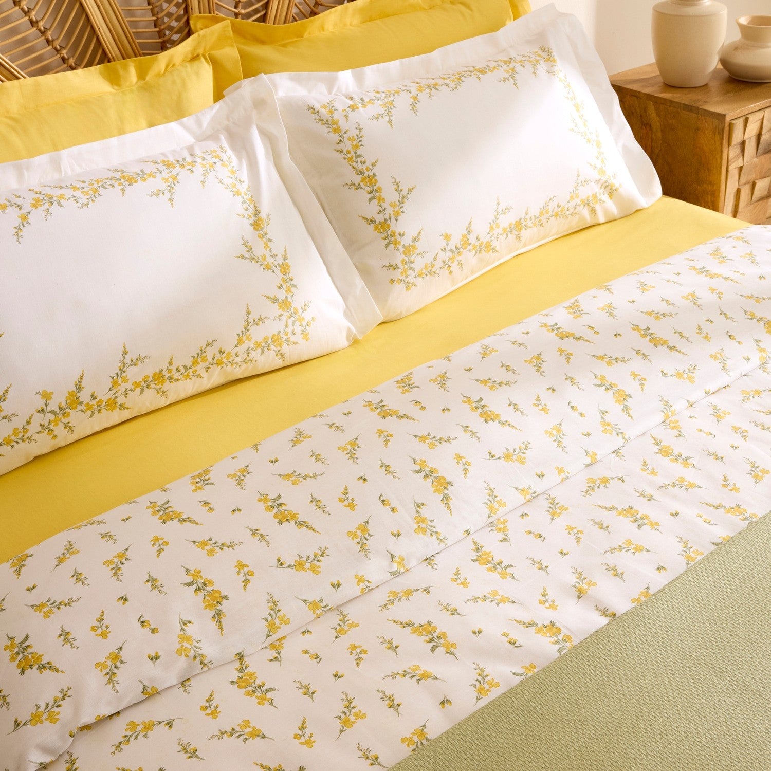 Karaca Home Petalya %100 Cotton Double Duvet Cover and Pique Set Yellow - MALLTURK